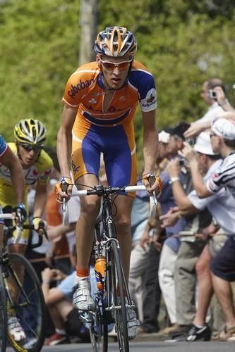 Bram De Groot (Rabobank) climbs.