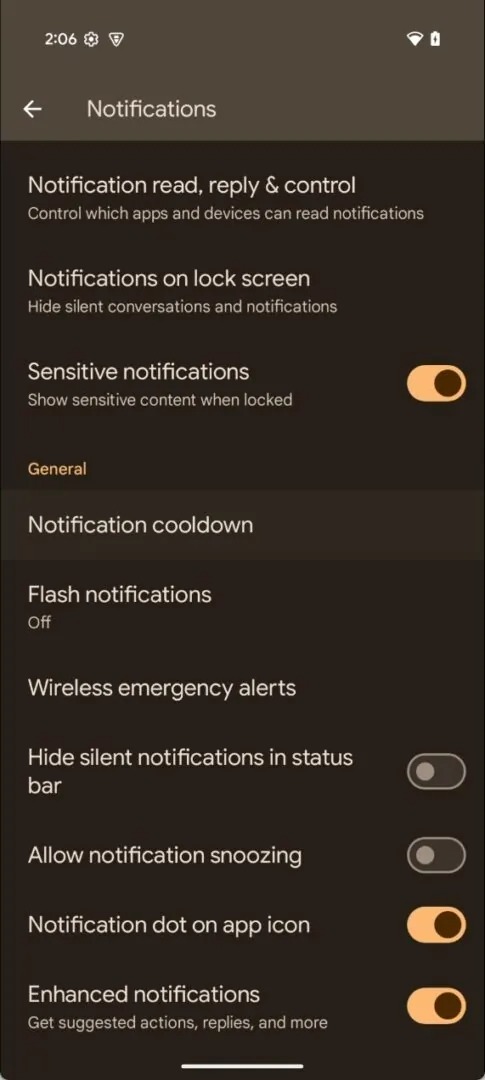 notification cooldown toggle in Android 16 DP1