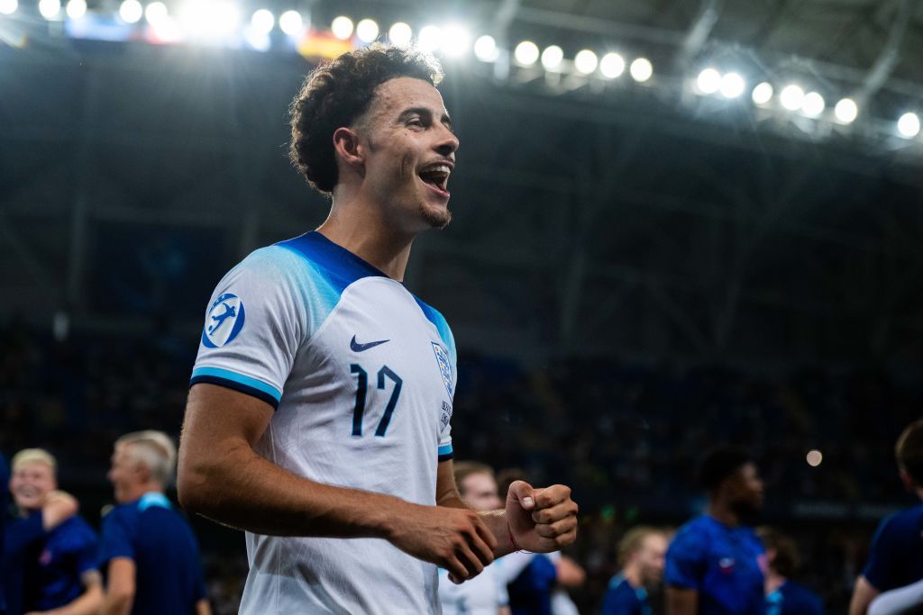 Curtis Jones of England celebrates during the UEFA Under-21 Euro 2023 final match between England and Spain