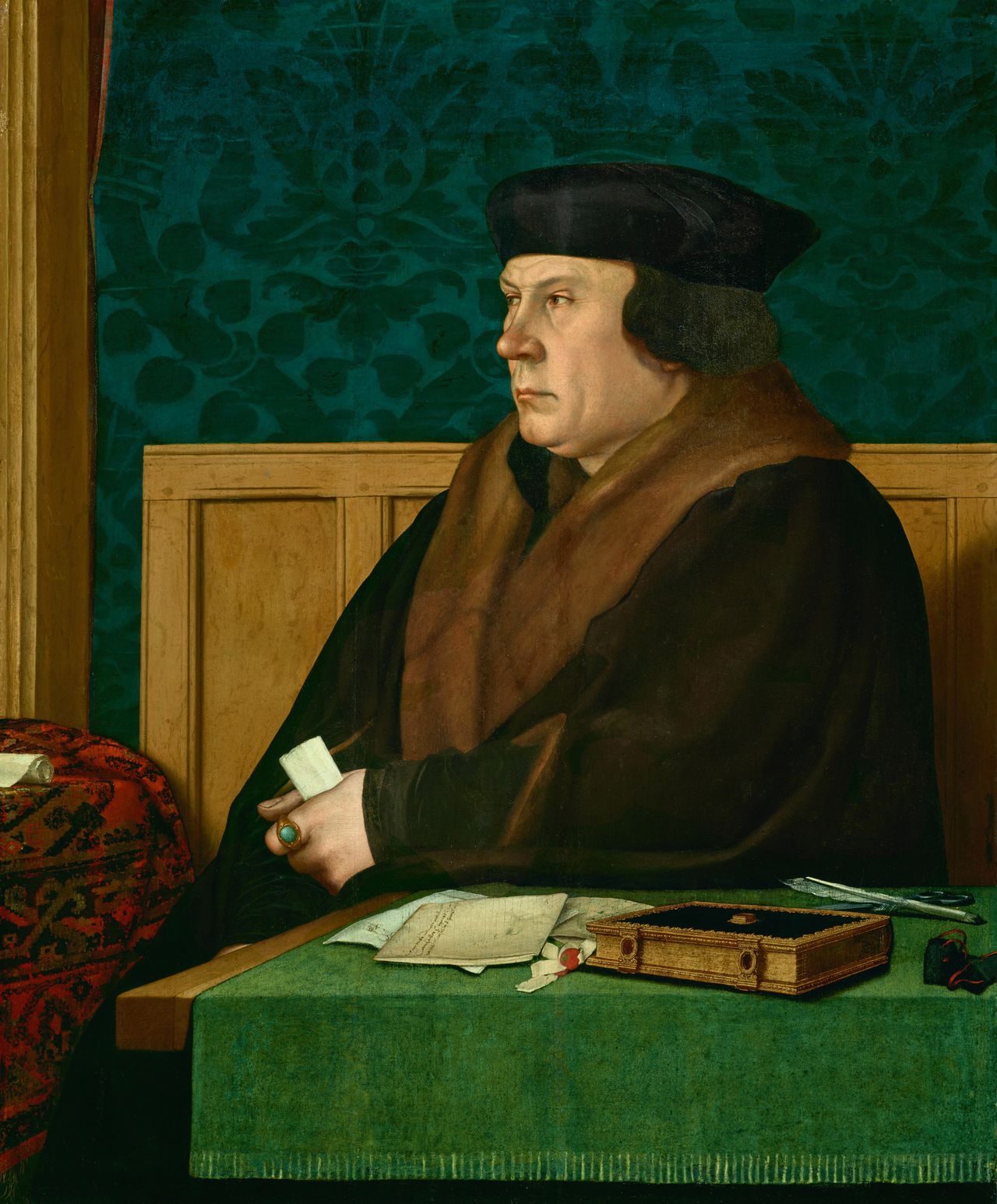 Hans Holbein the Younger, Thomas Cromwell, 1532-33, oil on oak panel, 30 3/4 \00d7 25 1/4 \00d7 ¼, Credit: The Frick Collection, New York; photo: Michael Bodycomb.