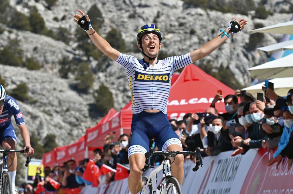 Jose Manuel Diaz celebrates his stage win at the Tour of Turkey