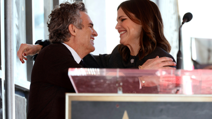 Mark Ruffalo greets Jennifer Garner onstage as actor Mark Ruffalo is honored with a star on The Hollywood Walk of Fame on February 08, 2024 in Hollywood, California.