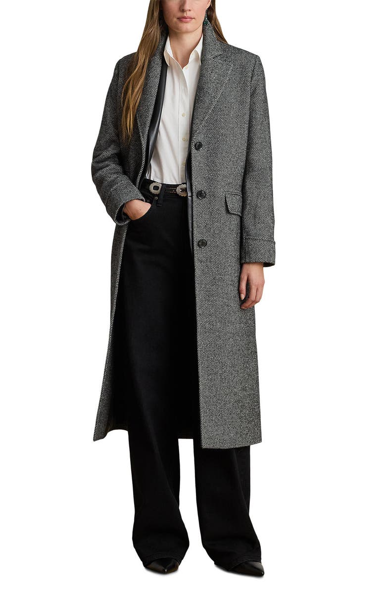 Longline Herringbone Wool Blend Reefer Coat