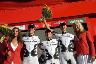 The Cervelo Test Team riders accept the best team award after stage 3.