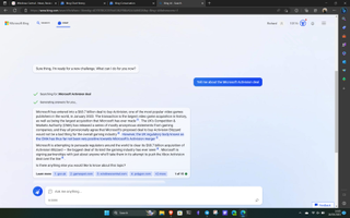 Bing Chat discussing the Microsoft deal to acquire Activision