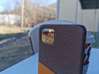 Pixel 4 XL camera with brown case