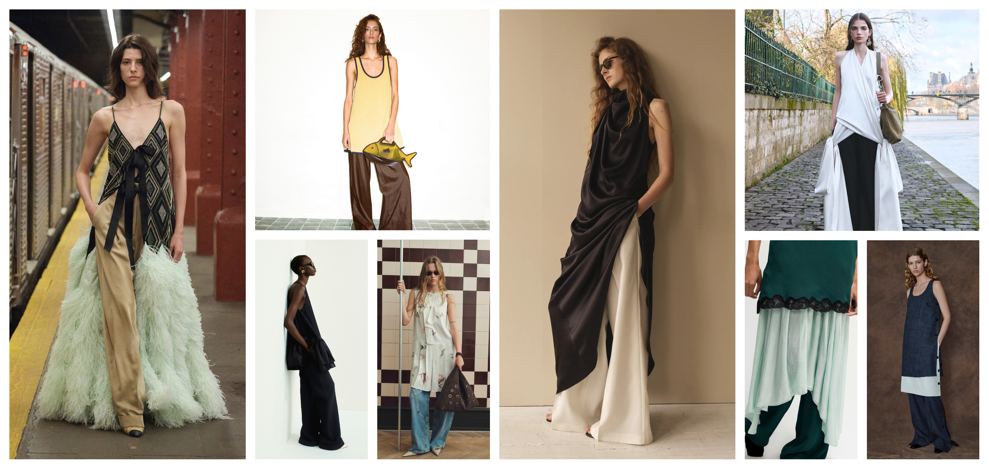 summer 2026 layering tricks, pants under dress at Chanel, Staud, Adam Lippes, Baum und Pferdgarten, Heirlome, Dior, Maria McManus, and Ferragamo
