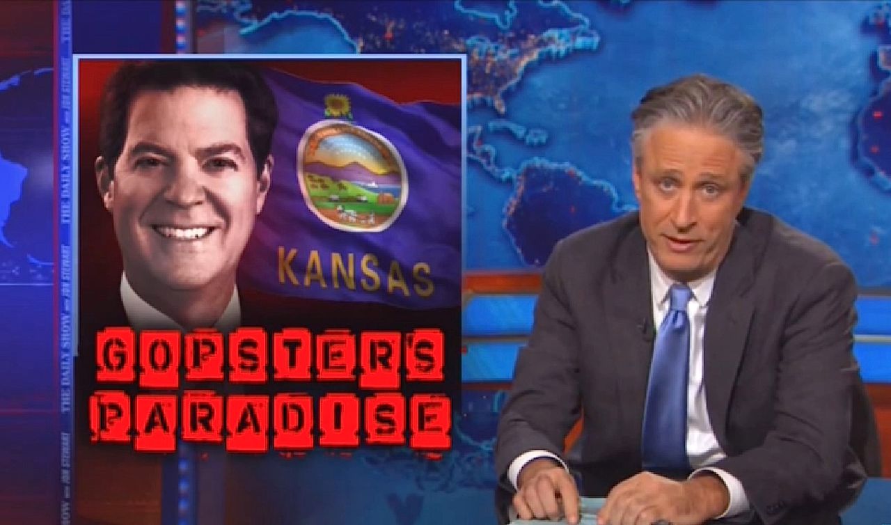 Jon Stewart gives Kansas a taste of its own medicine