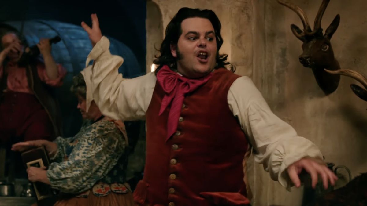 Josh Gad as LeFou singing and dancing to the song Gaston in the Beauty and the Beast remake.