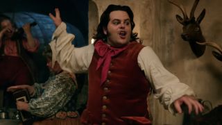 Josh Gad as LeFou singing and dancing to the song Gaston in the Beauty and the Beast remake.