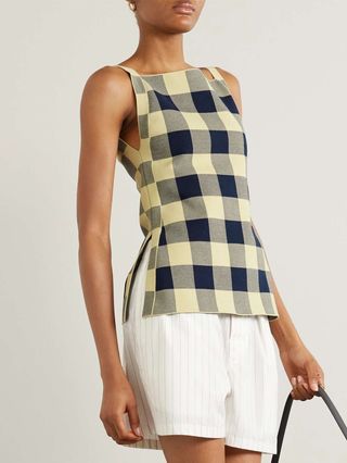 Asher Gingham Stretch-Cotton Jacquard Top