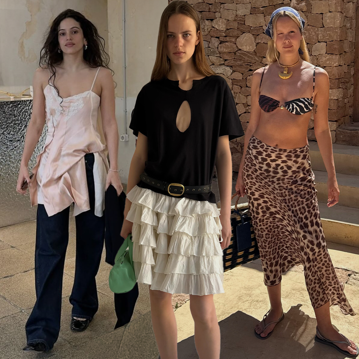 Collage of Spanish women wearing summer 2026 trends in Madrid.