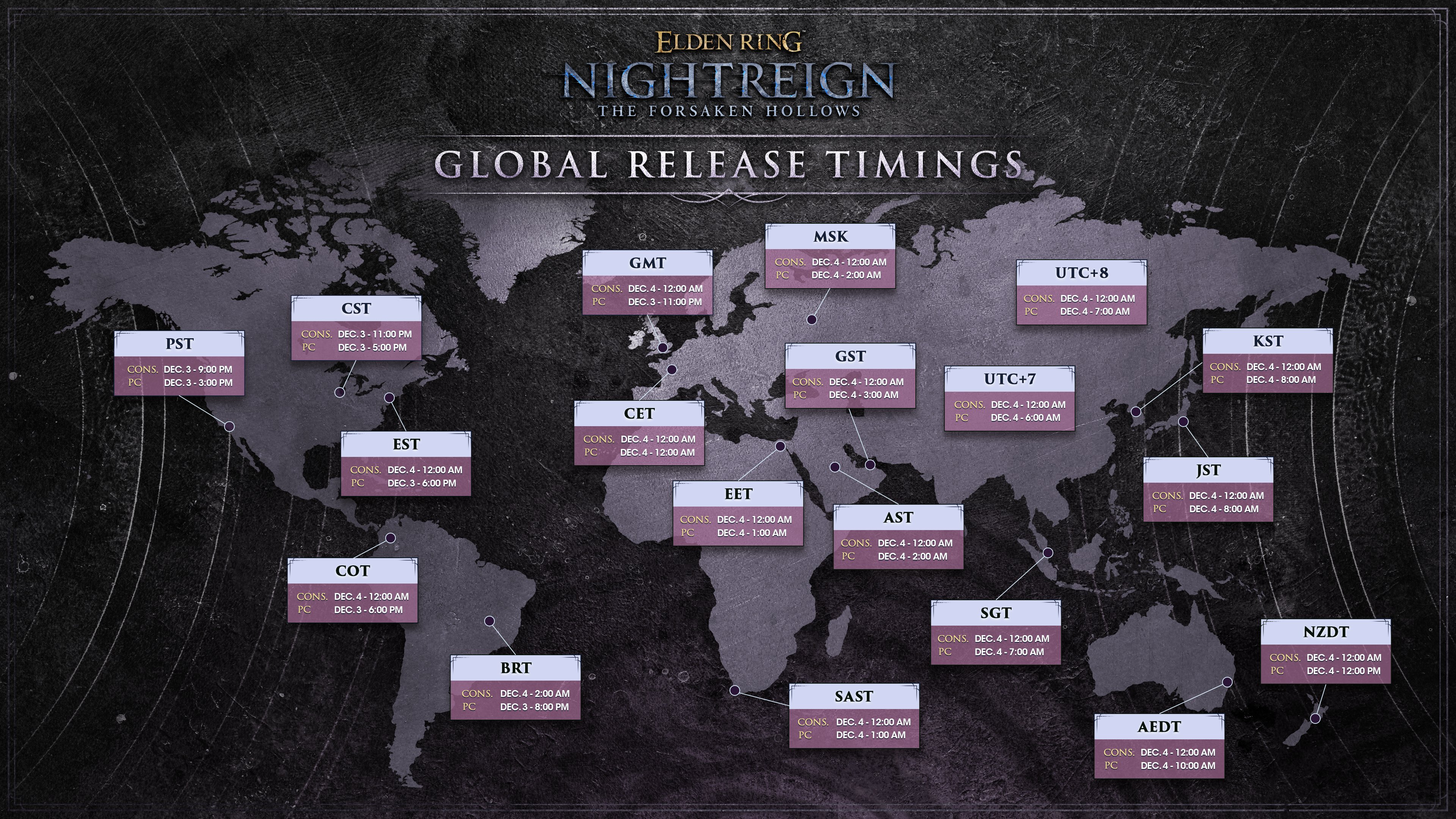 Elden Ring Nightreign release times map for PC and consoles
