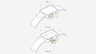 Schema's uit een Apple Watch-patent die een vingerafdruksensor tonen