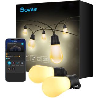 Govee Outdoor String Lights, 48ft Smart Outdoor String Lights with 15 Dimmable Warm White LED Bulbs,