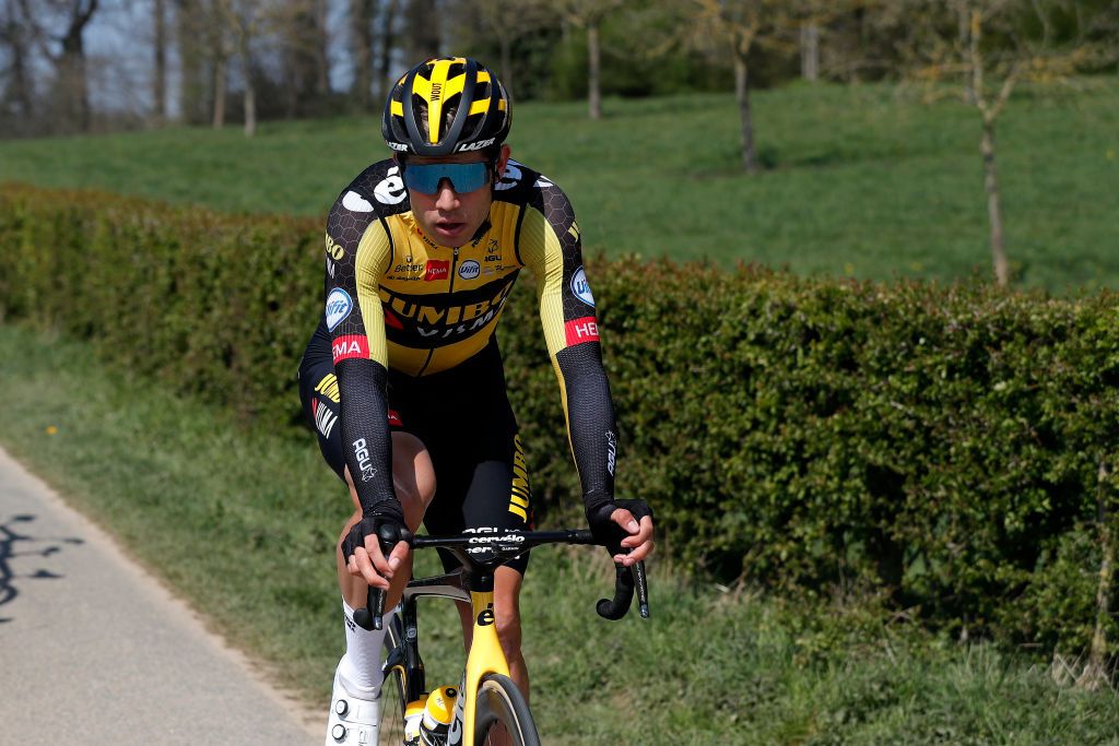 BERG NETHERLANDS APRIL 18 Wout Van Aert of Belgium and Team Jumbo Visma during the 55th Amstel Gold Race 2021 Mens Elite a 2167km race from Valkenburg to Berg en Terblijt Amstelgoldrace amstelgoldrace on April 18 2021 in Berg Netherlands Photo by Bas CzerwinskiGetty Images