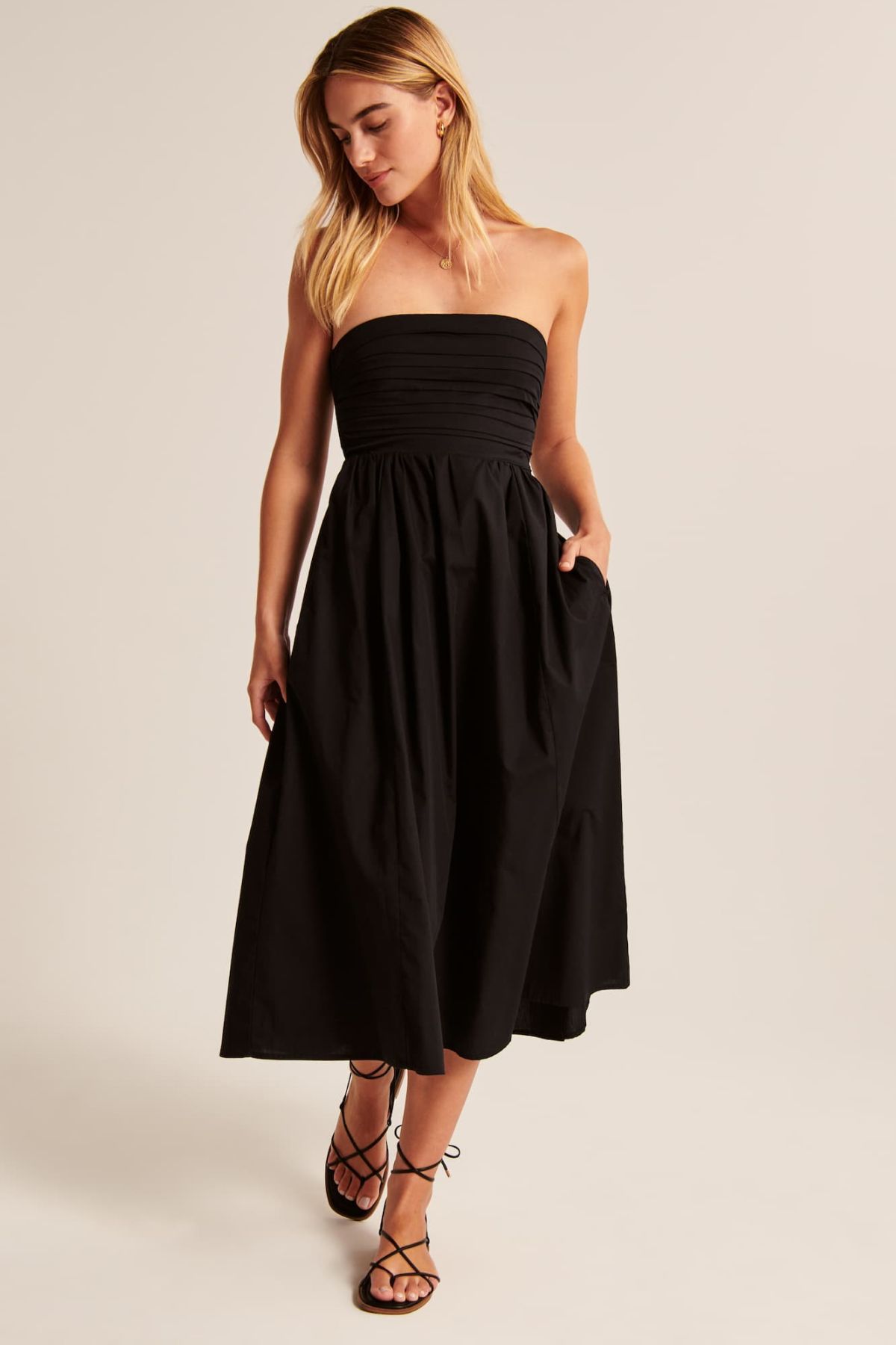 Abercrombie Emerson Strapless Poplin Midi Dress