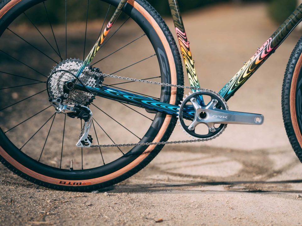 A close up of the polished silver Shimano GRX Limited groupset