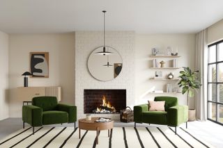 white living room lime washed chimney breast