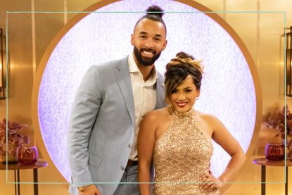 Bartise Bowden and Nancy Rodriguez posing for a photo at the reunion episode of Love is Blind