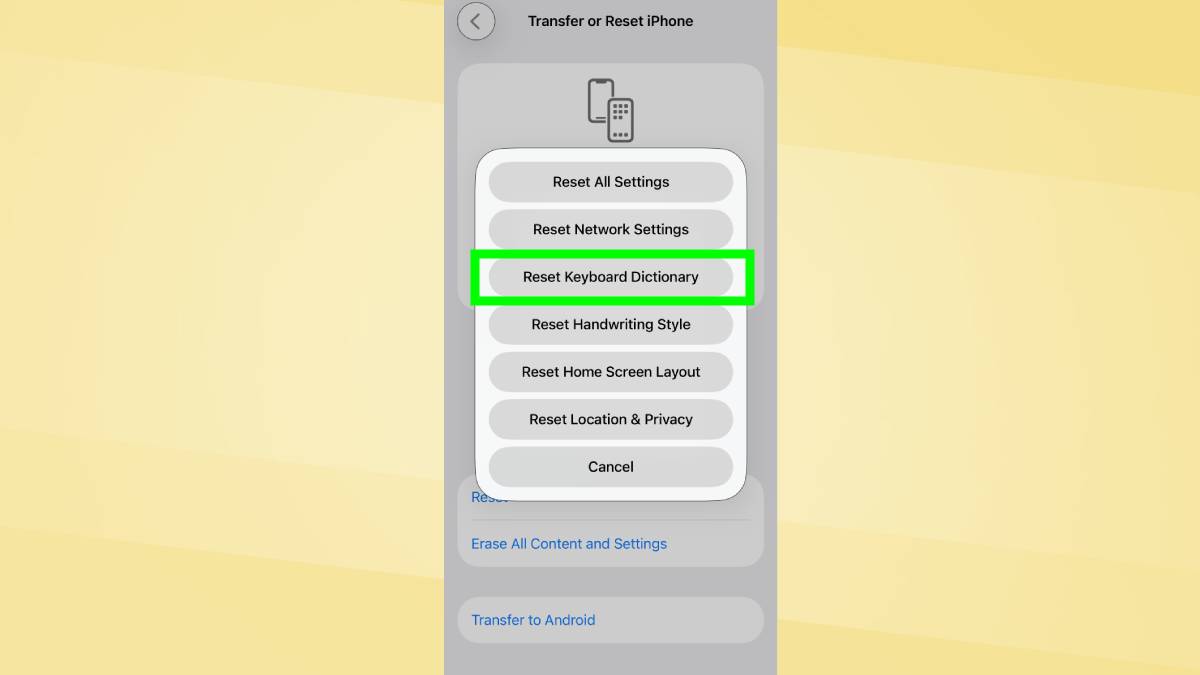 بازنشانی دیکشنری صفحه کلید