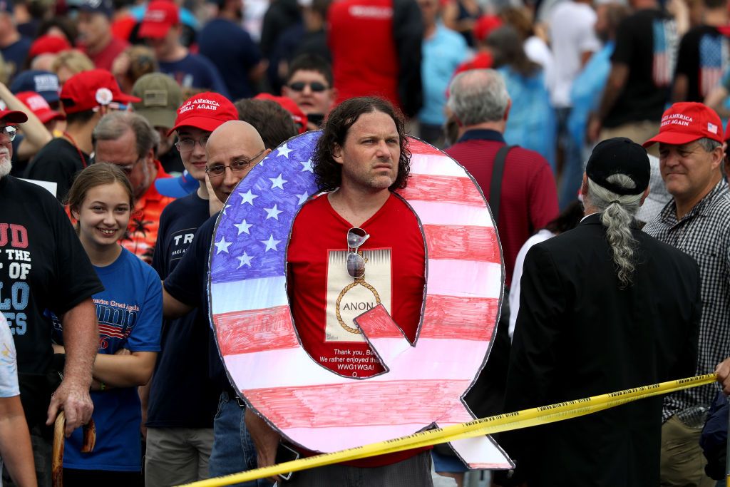 A QAnon supporter at a Trump event.