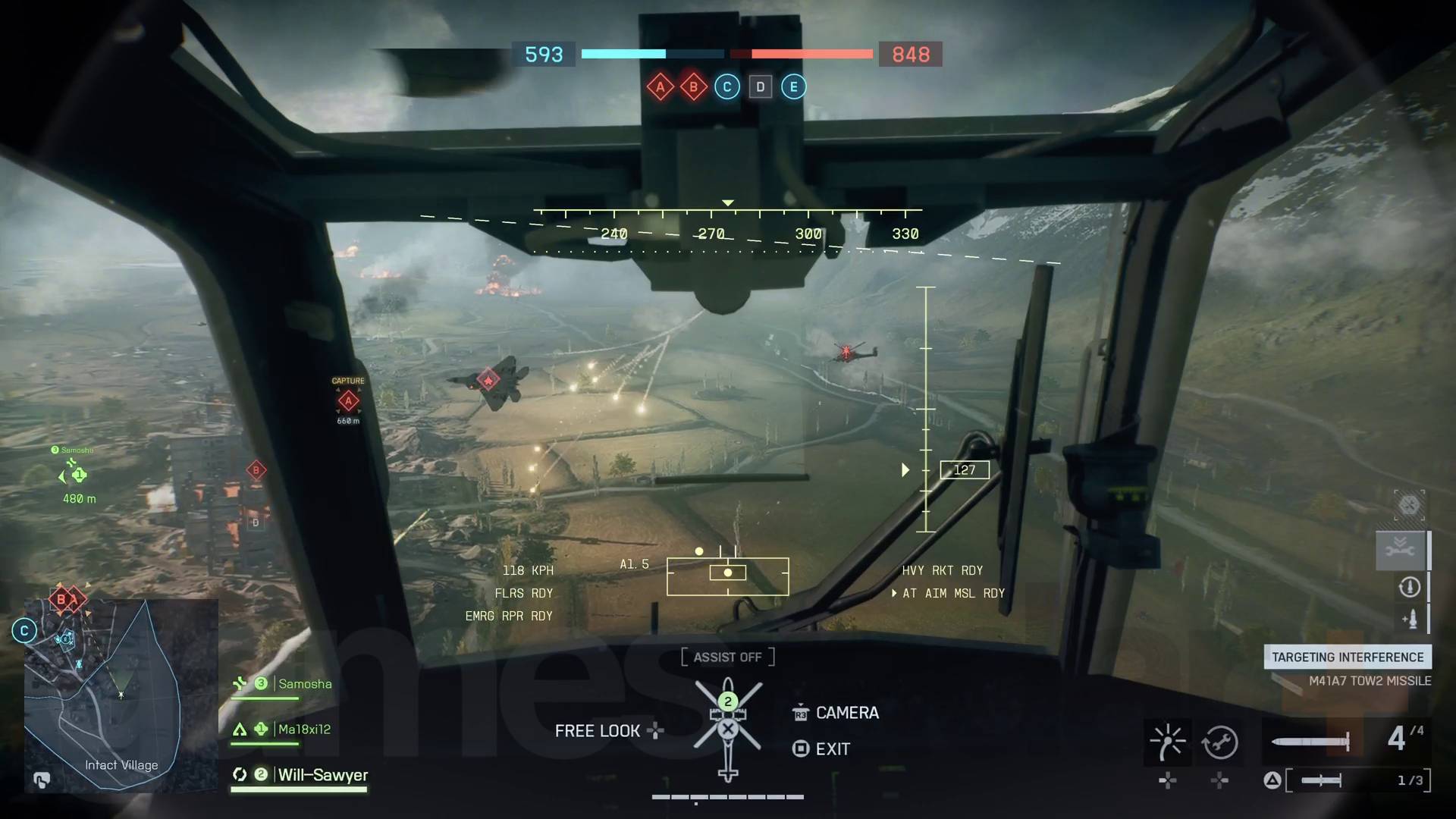 Battlefield 6 flying in attack helicopter looking at enemy aircraft