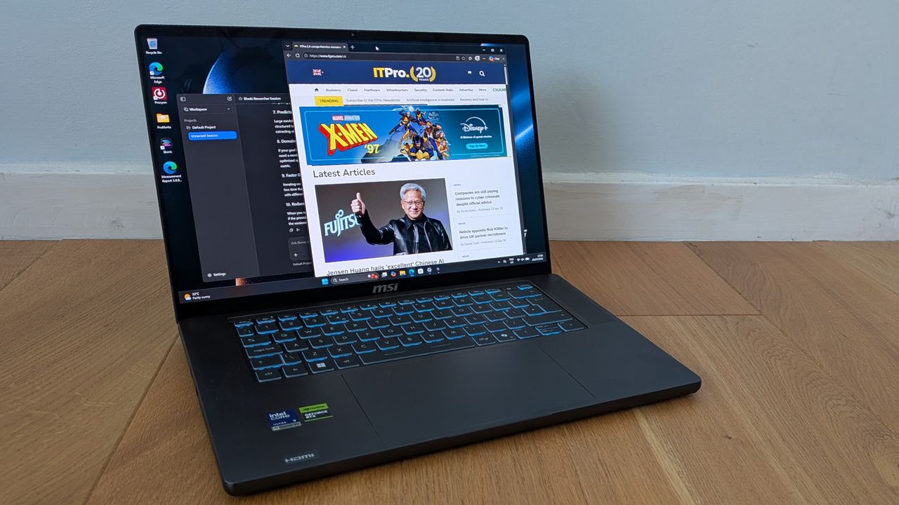 The MSI Stealth 16 AI+ on a desk