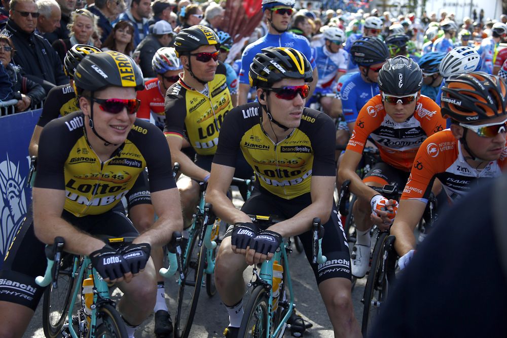 LottoNL-Jumbo riders wait for the start of stage 1 at Volta ao Algarve