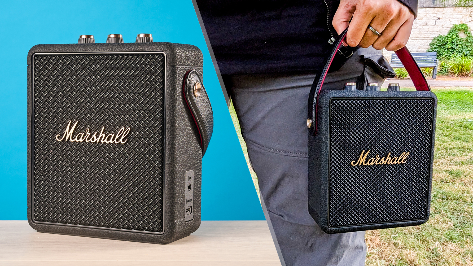 Marshall Stockwell III Bluetooth portable speaker in black and brass