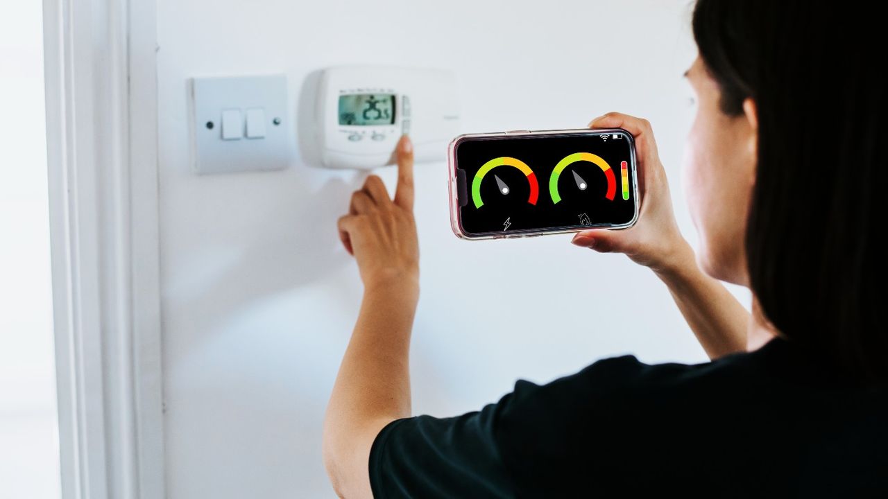 Woman checking smart meter