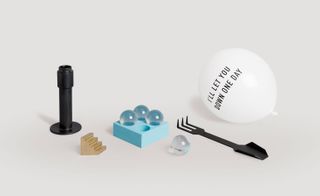 Left to right: DOC vase (small) by Porcelain Bear, Staircase paperweight by Studiokyss, stationery container by Daniel Emma, Garden Spork by Page Thirty Three, balloon by Brown Cardigan