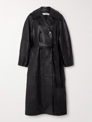 RÓHE, Belted Double-Breasted Leather Trench Coat