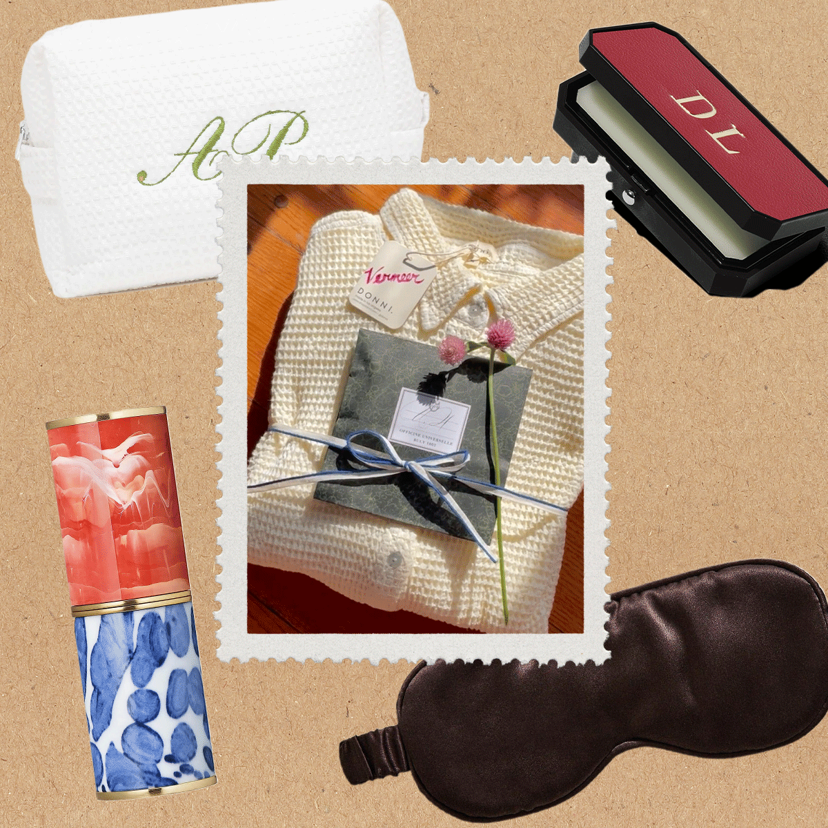 Photo gif collage of different personalized, chic bridesmaid gifts.
