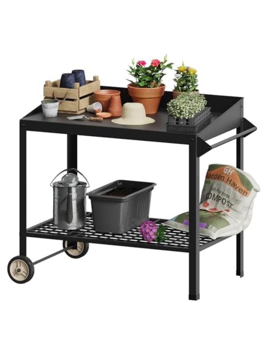 FOYUEE, Metal Potting Bench With Wheels