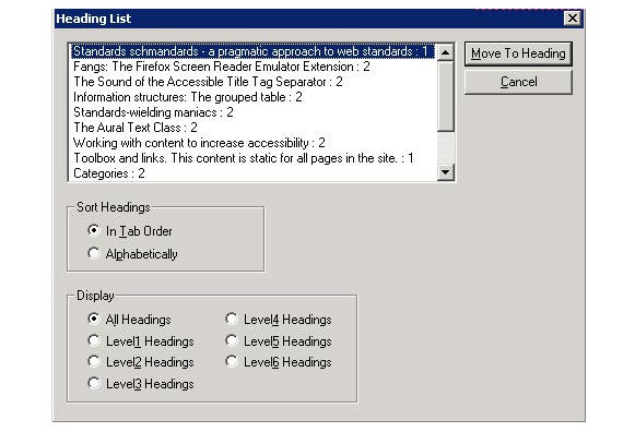 Well structured headings shown in a screenreader