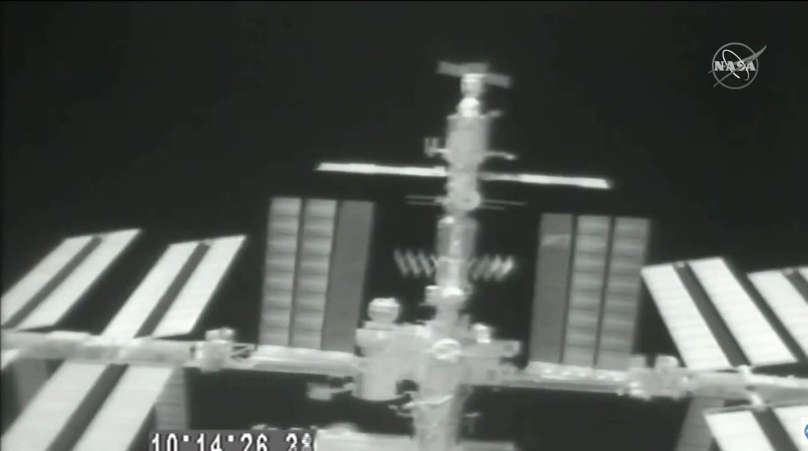 The view from SpaceX's CRS-19 cargo ship, showing the International Space Station as Dragon pulled away from the orbiting lab on Jan. 7, 2020.
