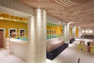 The colourful spa and pool at Mama Shelter Rome