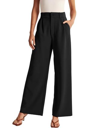 NOAHELLA, Noahella Womens Wide Leg Pants High Waisted Business Casual Summer Dress Pants Palazzo Long Work Trousers With Pockets Black L