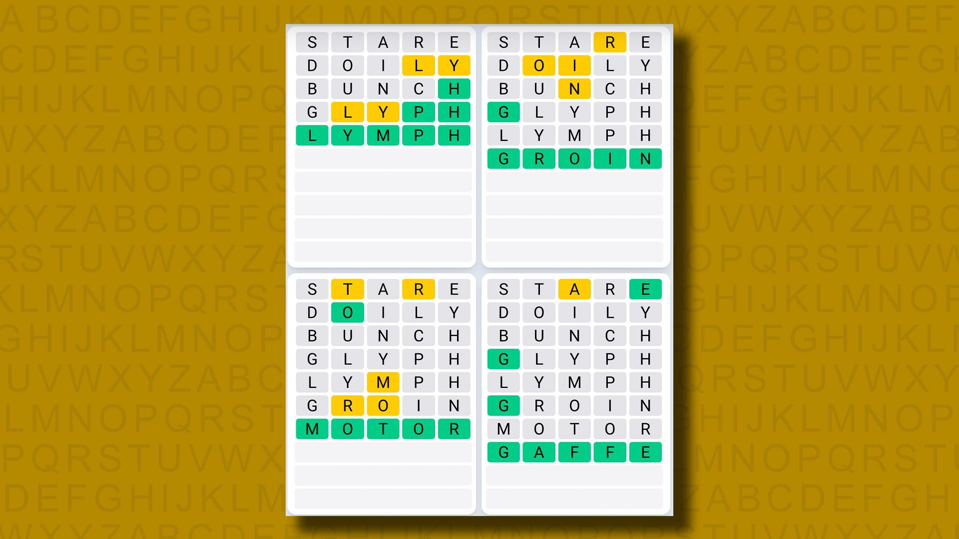 Quordle Daily Sequence answers for game 909 on a yellow background