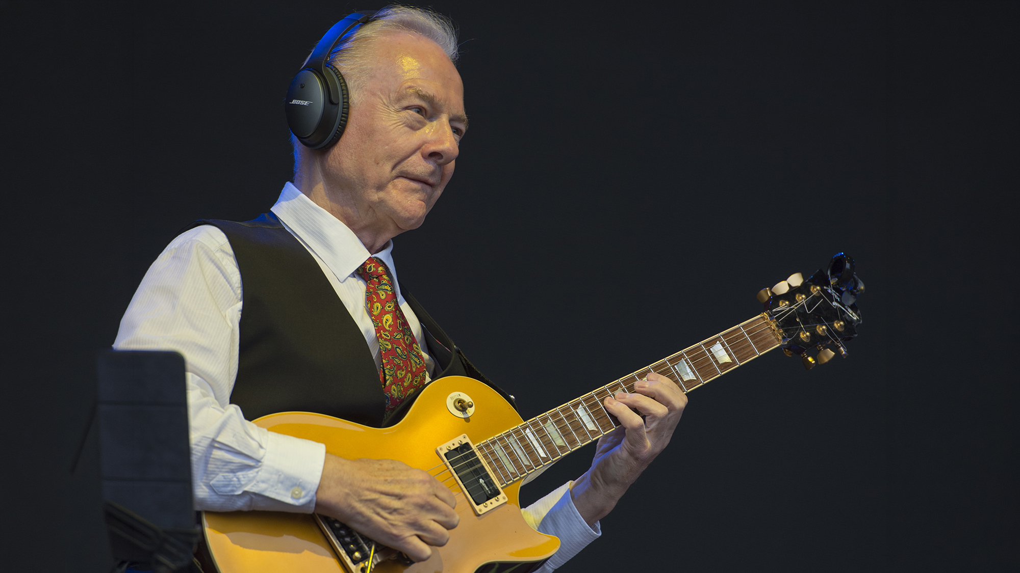 Robert Fripp performs at Fairport's Cropredy Convention 2023 on August 10, 2023 in Cropredy, Oxfordshire.