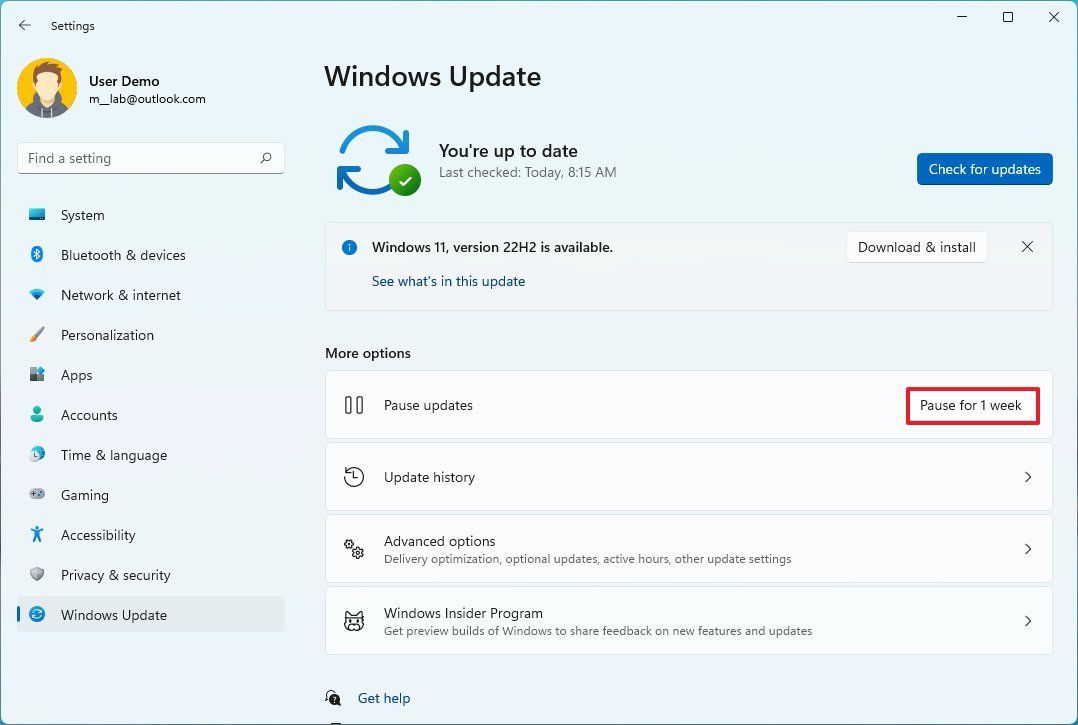 Windows 11 pause updates