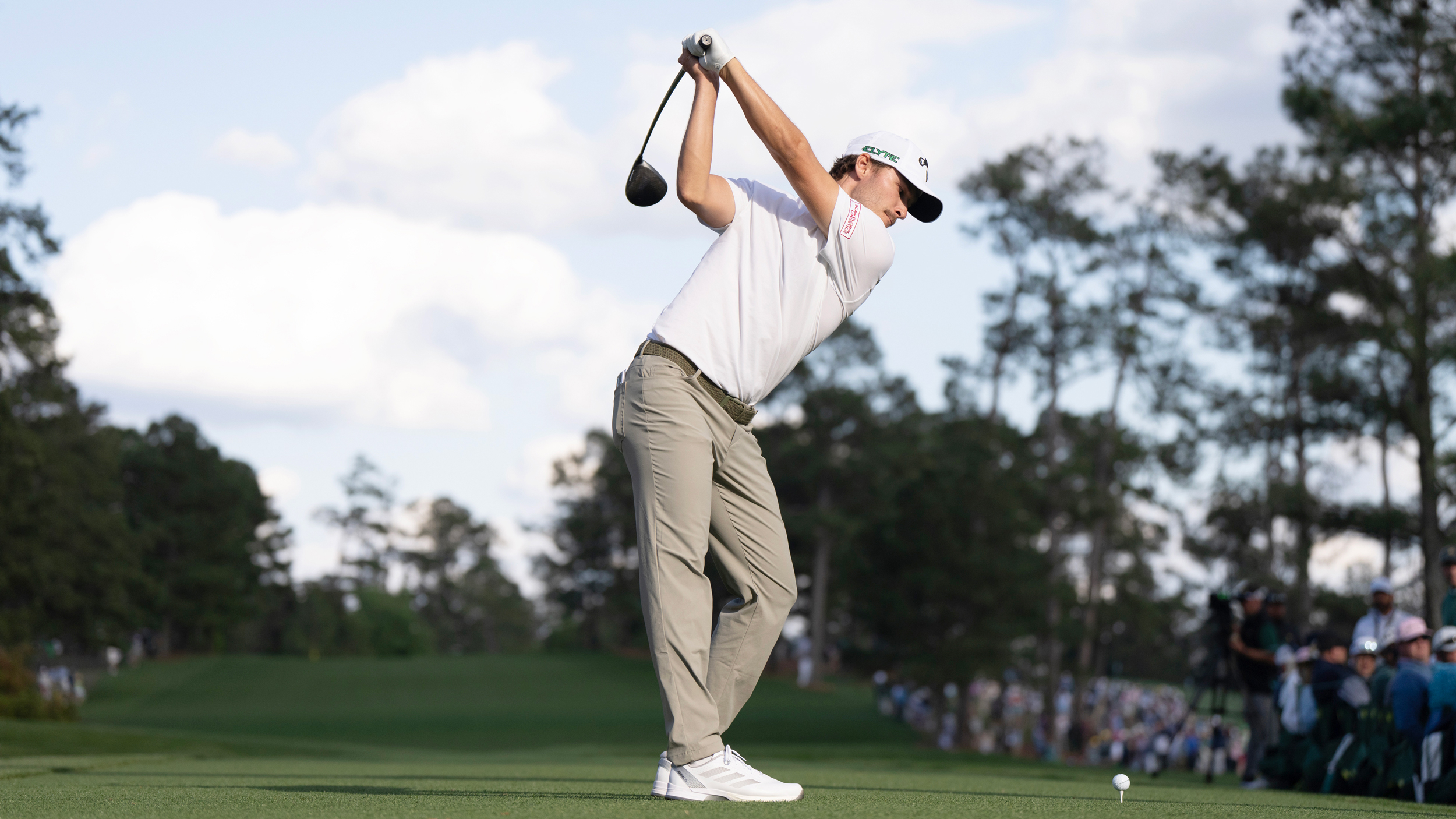 Nicolai Hojgaard at the top of his backswing on a drive at the 2025 Masters