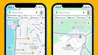 Google Maps sur deux iPhone 12 Pro placés côte à côte.