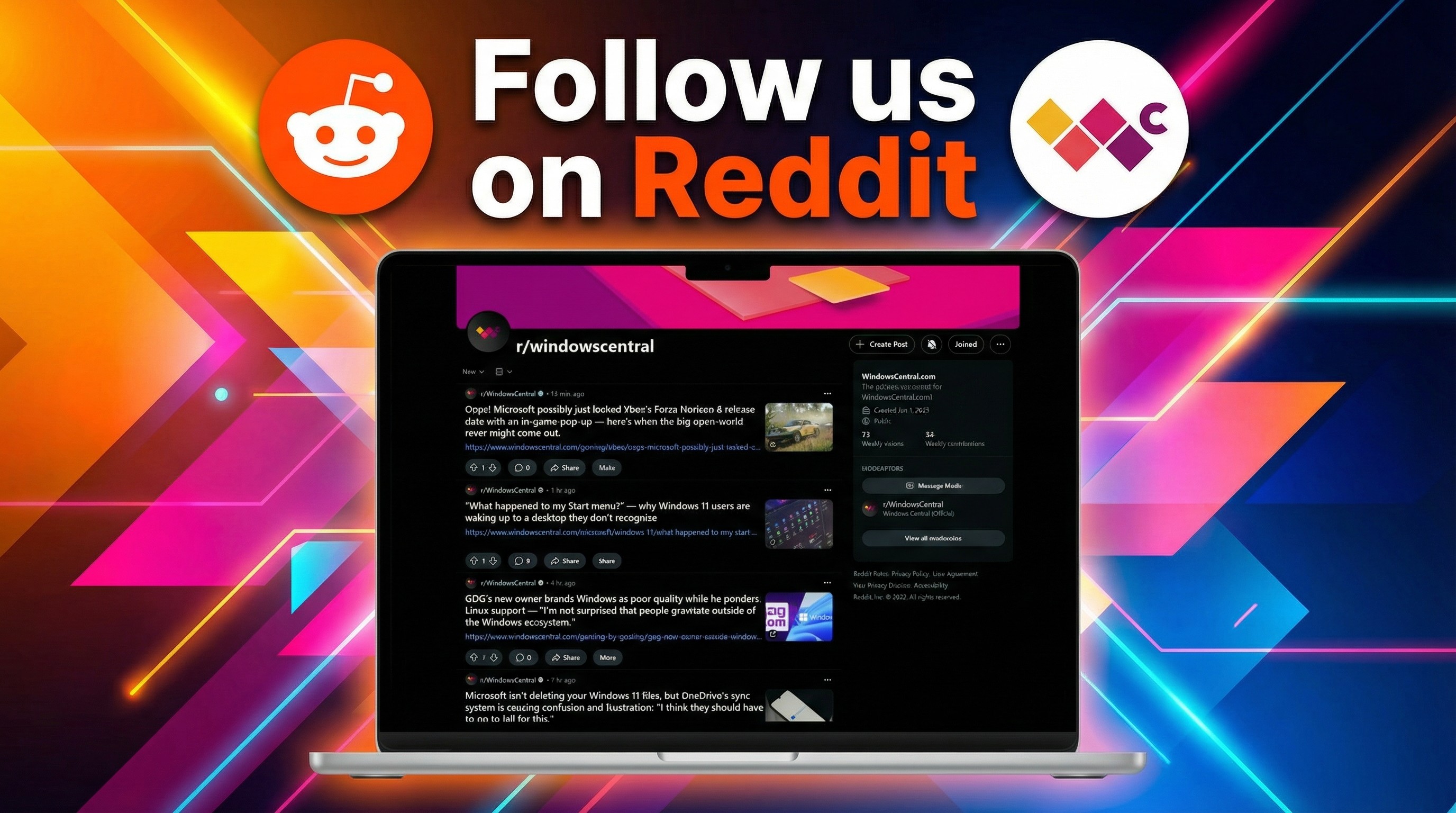Screenshots of r/windowscentral on Reddit 