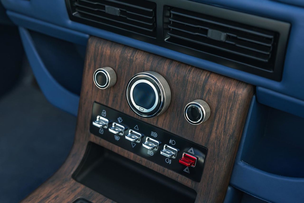 Dashboard details of a Lunaz bespoke Range Rover Classic