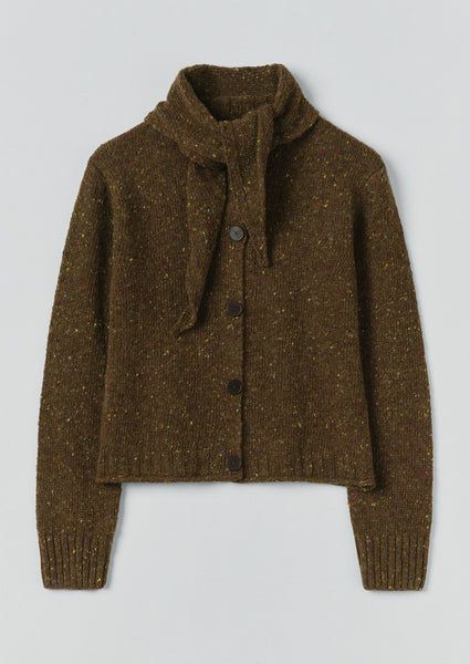 Donegal Merino Neckerchief Cardigan | Darkest Olive