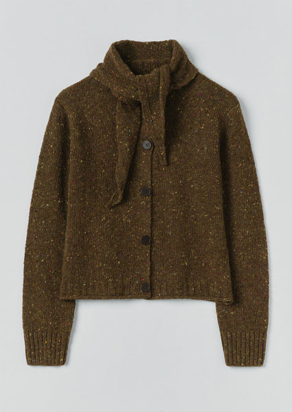 Donegal Merino Neckerchief Cardigan | Darkest Olive