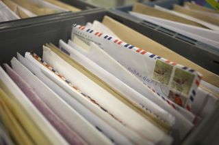 Sorted letters are grouped in a drawer at Royal Mail's giant warehouse