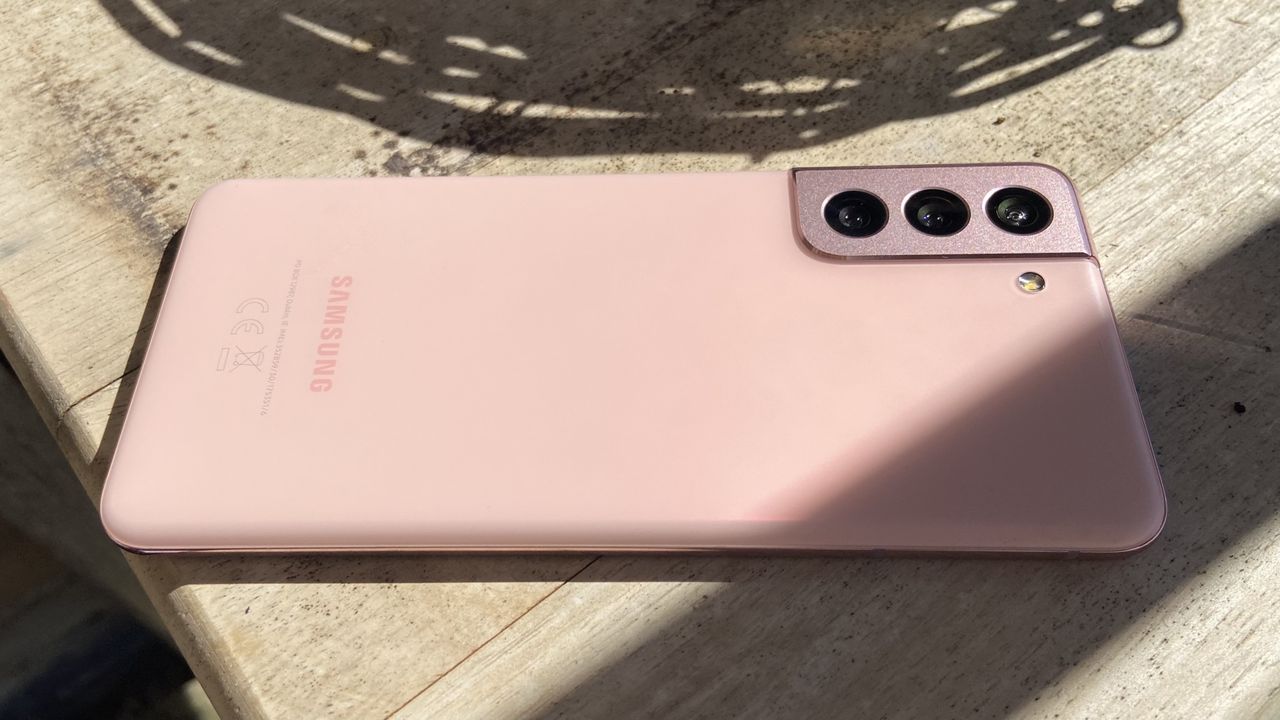 A close-up of the Samsung Galaxy S21 5G face-down